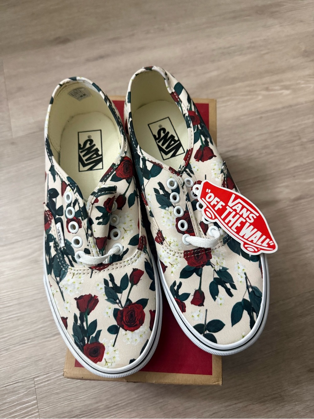 Vans Floral Lace-Up Sneakers in Cream and Red